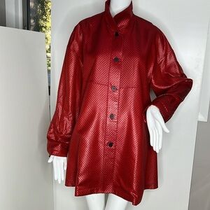 Hino & Malee Sz 1 A-Line Swing Car Coat Red and Black Polka Dots